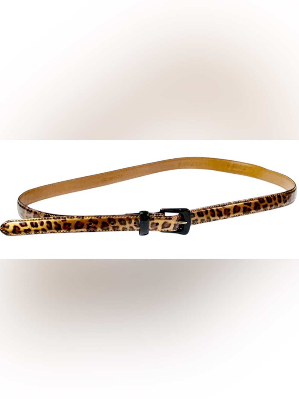 Chaps Leopard Print Skinny Belt with Black Buckle